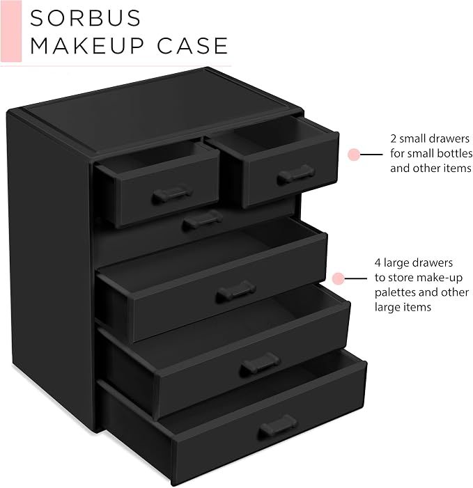 Sorbus Acrylic Makeup Organizer - Organization and Storage Case for Cosmetics Make Up & Jewelry - Large Makeup Organizer for Vanity, Bathroom, College Dorm, Closet, Desk (4 Large, 2 Small Drawers) - Image 4