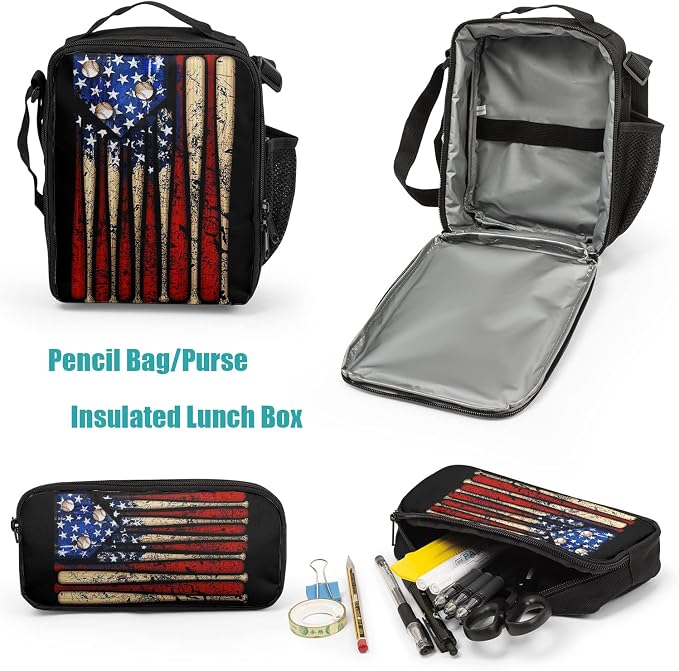 Giwawa American Flag Baseball School Backpack Set Lightweight Teen Girls Women Kids School Bags College Bookbag with Lunch Bag - Image 5