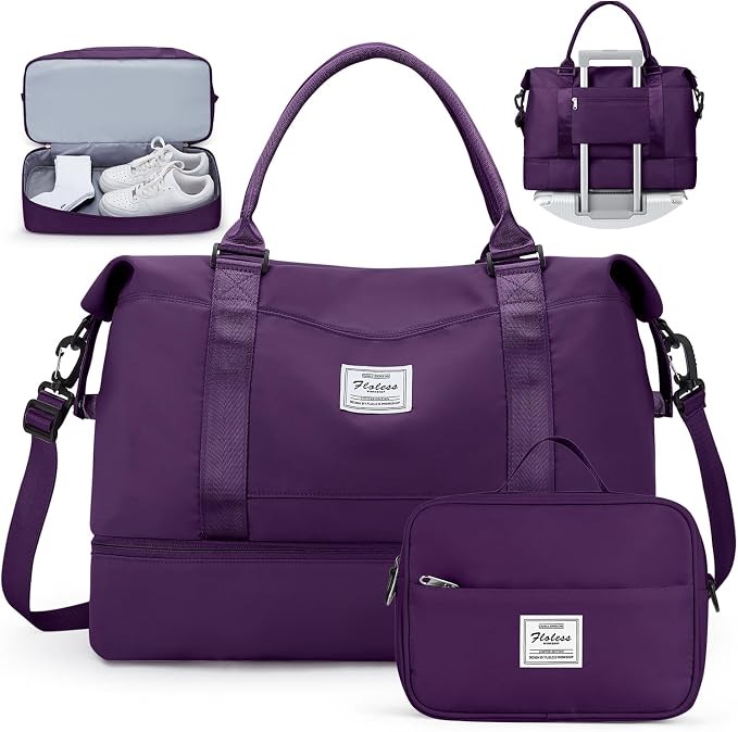 Travel Duffel Bag with Shoes Compartment,Weekender Bags for Women Travel | Overnight Carry-On Bag with Toiletry Bag, For Spirit Airlines 18x14x8 Personal Item Bag by HYC00