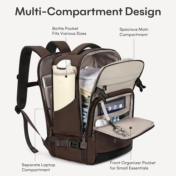 mibasies 30L Travel Backpack for Women & Men: Flight Approved Carry On Backpack, TSA Personal Item Bag with Water Bottle Pocket, Weekender Essentials Backpacks fits 15.6" Laptop - Black Coffee - Image 3