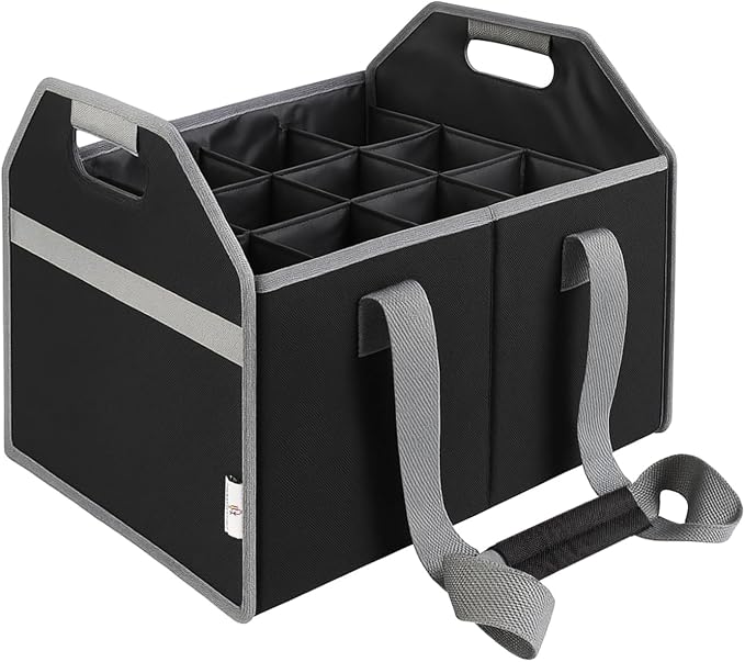12 Bottle Wine Carrier Collapsible Reusable with Strap for Liquor Champagne Beer Glasses Storage Shopping Travel (Black) by TheBarsentials
