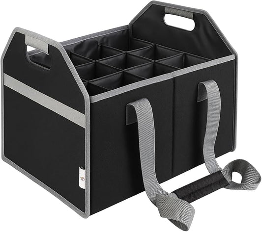 12 Bottle Wine Carrier Collapsible Reusable with Strap for Liquor Champagne Beer Glasses Storage Shopping Travel (Black) by TheBarsentials
