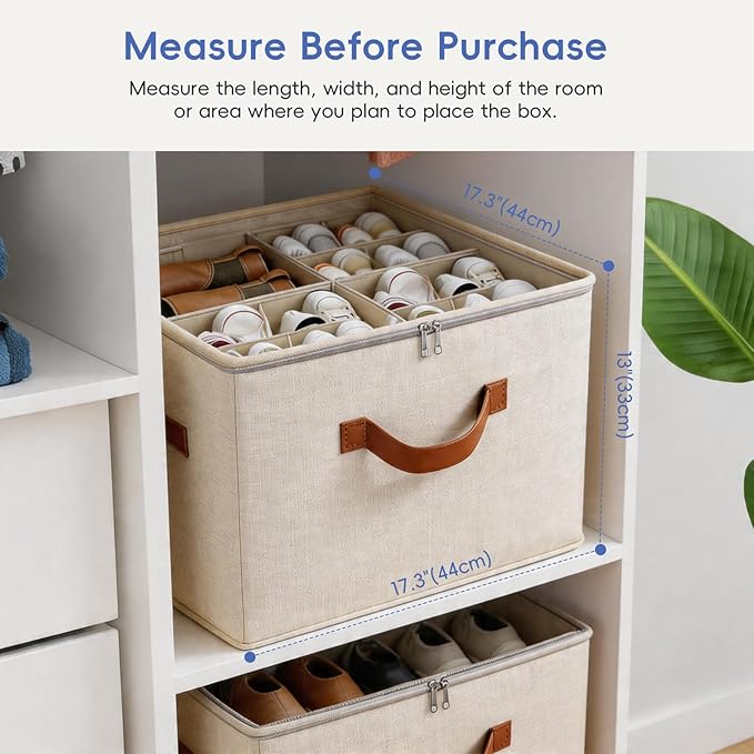 Shoe Organizer for Closet, 3 Pack Shoe Storage Bins with Clear Cover, Adjustable Dividers Fits 24-48 Pairs, Beige - Image 2