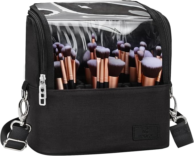 Makeup Brush Bag, Makeup Brush Holder Travel Stand-up Makeup Cup Large Makeup Brush Organizer Case Professional Cosmetic Bag Artist Storage Bag with Adjustable Divider (Large, Black) by TANTO