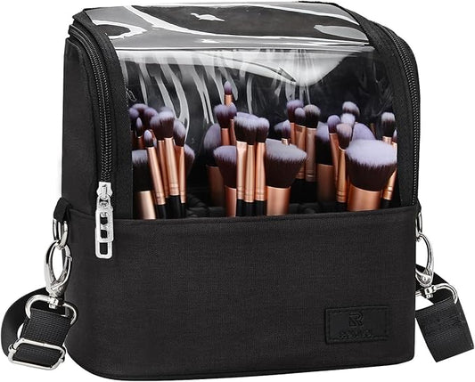 Makeup Brush Bag, Makeup Brush Holder Travel Stand-up Makeup Cup Large Makeup Brush Organizer Case Professional Cosmetic Bag Artist Storage Bag with Adjustable Divider (Large, Black) by TANTO