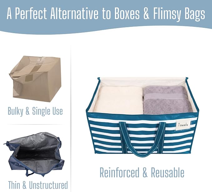 VENO 6 Pack Heavy Duty Moving Bags, Extra Large Storage Bags with Reinforced Handles & Strong Zippers, Foldable & Reusable Moving Box Alternative for Clothes & Dorm Storage - Image 5