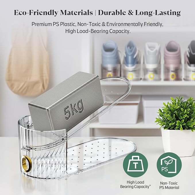 Clear 10 Pack Shoe Slot Organizer, Shoe Stacker Organizer Holders for A Pair of Shoes, Adjustable Thickening Double Layer 50% Shoe Space Saver Rack Storage for Closet (clear, 10 Pack) - Image 6