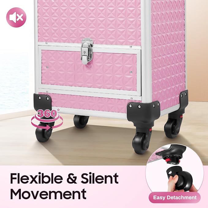 Professional Rolling Makeup Train Case Makeup Storage Organizer Cosmetic Trolley - Image 7
