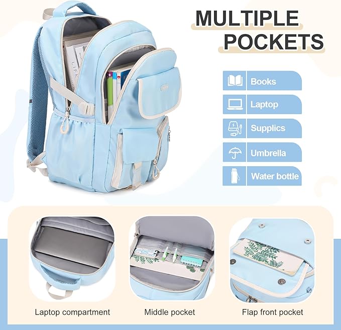 DIGOBAY Backpacks for Girls, 3PCS School Backpack with Lunch Box Pencil Pouch for Teen Girls Kids Elementary Primary Middle High College Travel School bag Bookbag Set （Blue） - Image 3
