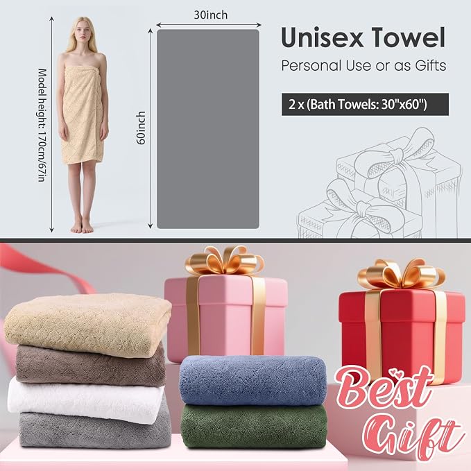 JML Microfiber Bath Towels, Oversized, Ultra Soft, Super Absorbent and Fast Drying, No Fading Large Bathroom Towel Set for Sport, Travel, Fitness, SPA and Yoga (Coral Fleece - Camel, 30 in x 60 in) - Image 3