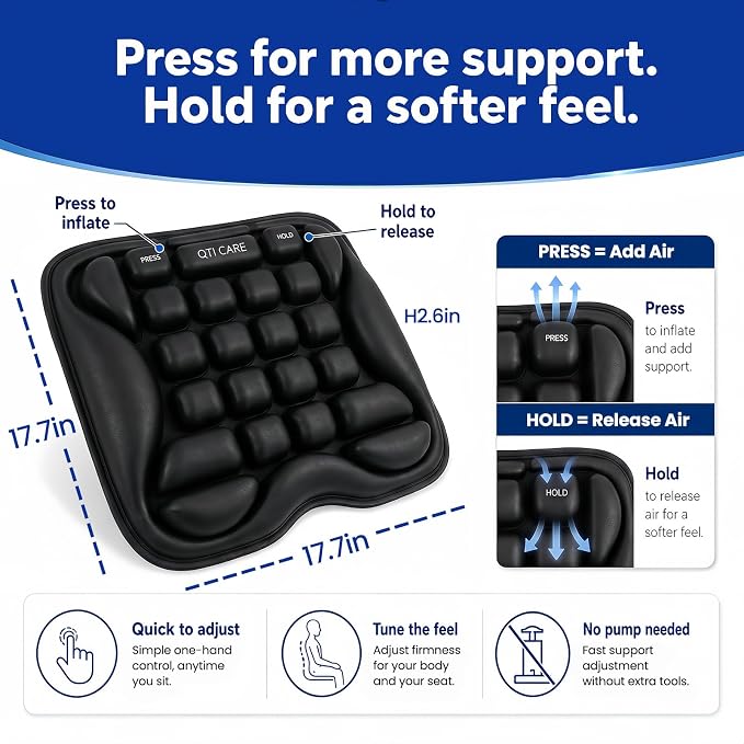 Airplane Seat Cushion, Air-Cell Travel Cushion for Long Flights, Inflatable Portable Seat Pad with Built-in Pump for Air Travel, Car, Office Chair and Wheelchair - Image 7