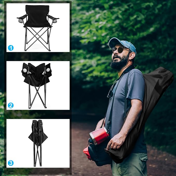 Foldable Camping Chair Set of 2, HaSteeL Folding Camp Chairs & Carrying Bags for Adults, Portable for Lawn, Outdoors, Fishing, Hiking, Travel, Picnic, Beach, Oversized & Supports 275lbs (Black & Blue) - Image 5