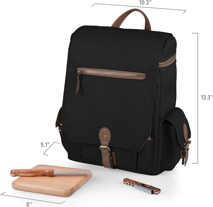 Picnic TIME Moreno 3-Bottle Wine & Cheese Tote, Luxury 3 Bottle Insulated Wine Bag Set with Cheese Board, Knife, & Corkscrew, Adjustable PaddedStrap, and Pockets, Romantic Kit for Couples, (Black) - Image 6
