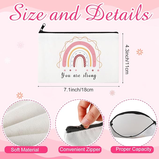 Hillban 36 Pcs Rainbow Cosmetic Bags for Women Inspirational Cute Canvas Makeup Bags Bulk Motivational Travel Cosmetic Pouch Beautiful Gifts for Teacher, 12 Styles - Image 2