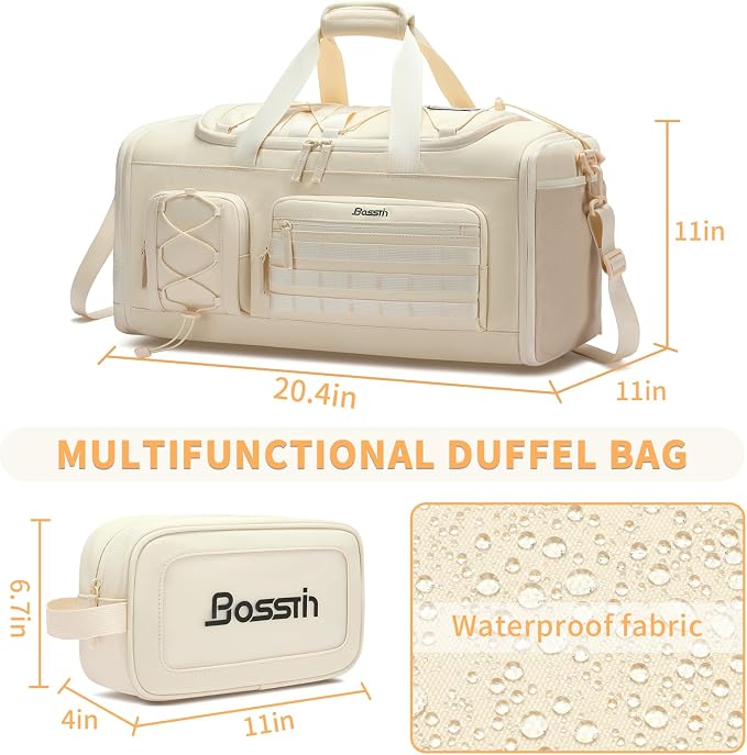 Bosstin Gym Bag for Women & Men, 45L Travel Duffle Sports Duffel Bag Gym Weekender Overnight Backpack with Shoe Compartment (4Beige) - Image 2