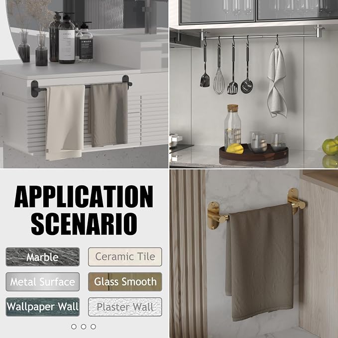 Towel Bar, Adjustable 14.4inch - 25.2inch Towel Rack, Self Adhesive & Wall Mounted for Bathroom Kitchen Hand Towel Holder Cloths Hanger SUS 304 Stainless Steel Single Bar (4, Chrome) - Image 5