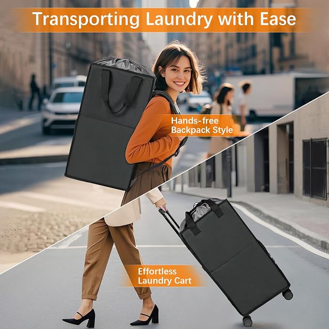 Bukere Extra Large 3 in 1 Rolling Laundry Backpack Bag with Wheels, 90L Freestanding Laundry Basket, Collapsible Laundry Hamper with Removable Wheeled Cart for College Dorm Apartment Laundry Room - Image 3