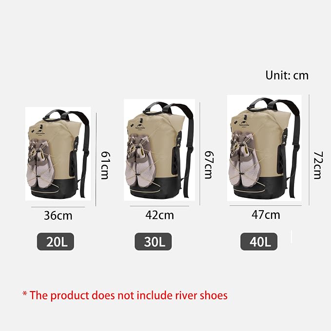 Naturehike Waterproof Backpack - Roll-Top Heavy Duty Kayaking Dry Bags for Men Women, 20L/30L/40L Closure Bag (Khaki, 40) - Image 5