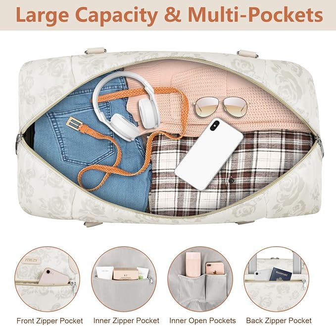 ITIEZY Weekender Overnight Bag for Women - Large Travel Duffel Bag with Shoe Compartment, Gym Duffel Bag Hospital Bag Carry On Tote Bags for Airplanes with Crossbody Bag Toiletry Bag 3Pcs Set - Image 4