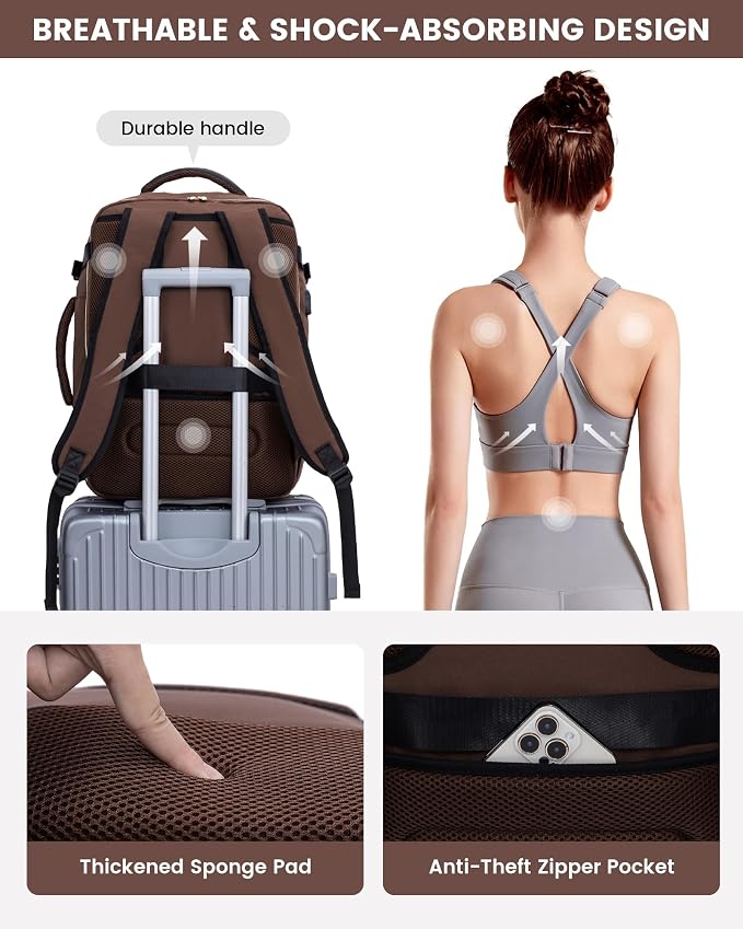 LOVEVOOK Large Travel Backpack for Women, TSA Carry on Backpack for Airplanes, 40L Personal Item Travel Bag for Women fits 17" Laptop,Waterproof Carry on Bag Airplane Approved with 3 Packing Cubes - Image 7
