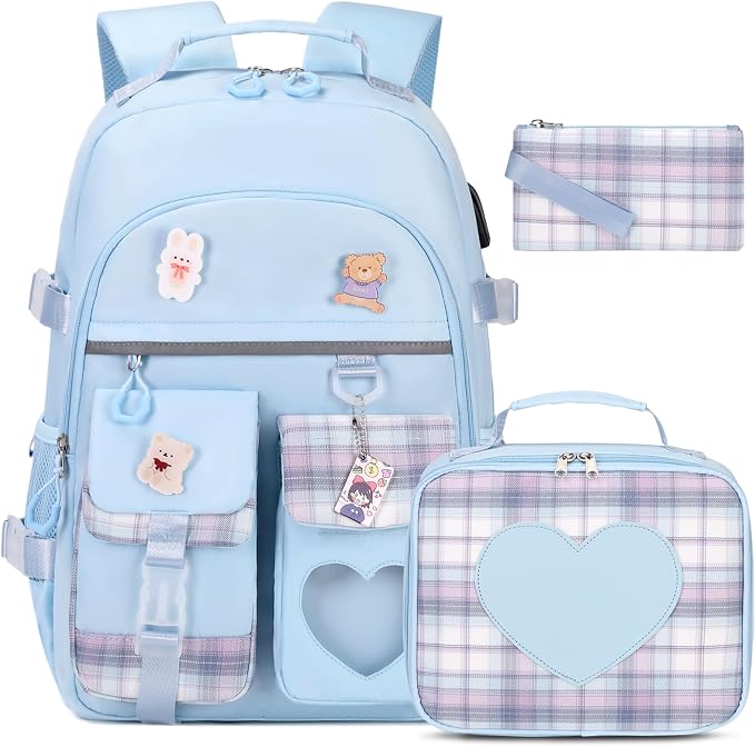 ACESAK Backpack for Girls - Bookbag Backpacks Schoolbag for Girls Kids Teen Women Casual Travel Daypacks - School Bag Elementary Middle School College Cute Backpack with Lunch Box (Blue) by ACESAK