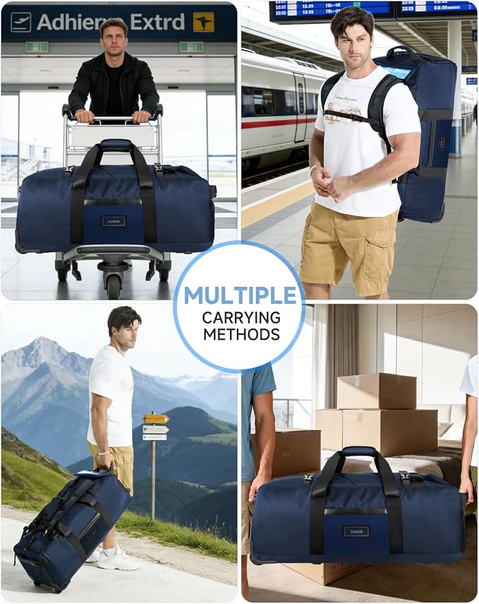 Foldable 90L Rolling Duffle Bag with Wheels | Large Travel Duffle Backpack with Shoes Compartment Waterproof Bag for Women, Men, Hospital, Weekend & Overnight Trips, Moving | Includes 3 Packing Cubes - Image 8