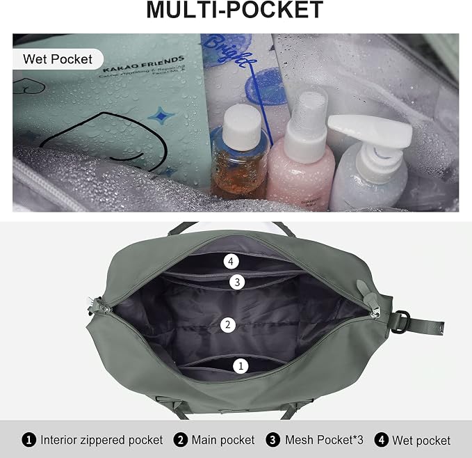 Travel Duffel Bag, Carry On Overnight Weekender Bags for Women | Travel Bag with Wet Pocket & Trolley Sleeve, For Spirit Airlines 18x14x8 Personal Item Bag - Image 3