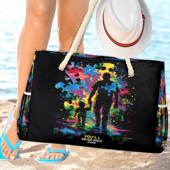 Large Beach Bag with Zipper Beach Bags for Women Water Resistant Swim Pool Bag - Image 3