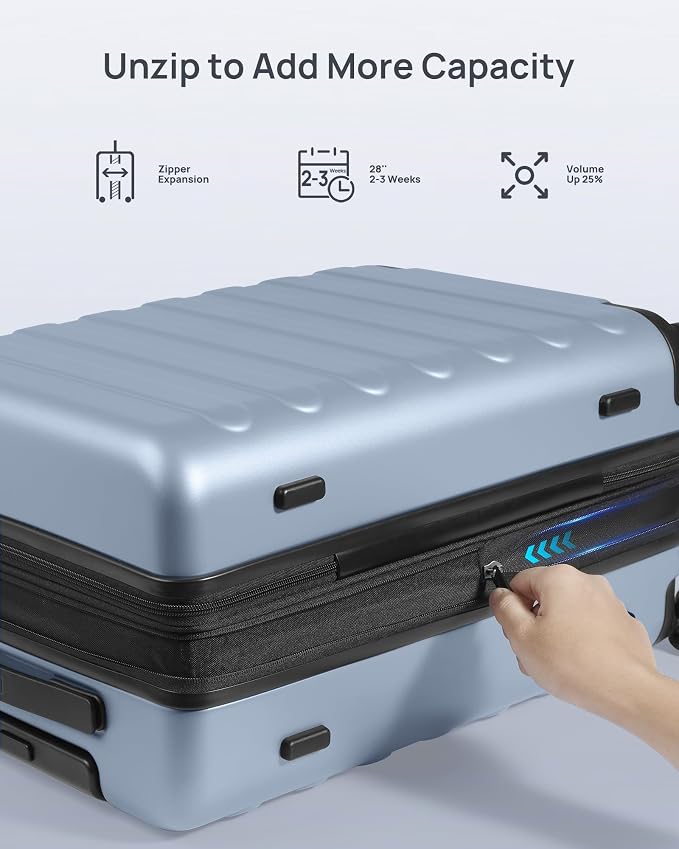 NINETYGO Luggage Sets 2 Piece, Carry On Luggage Airline Approved, Large Checked Luggage with Smooth Spinner Wheels, Expandable, Hard Shell PC Suitcase Sets, TSA Approved, 20in/28in (Shadow, Rhine Max) - Image 5