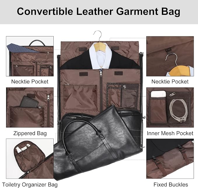 Convertible Garment Bag, Carry-On Suit Bag with Shoulder Strap | 2-in-1 lightweight garment travel bag for men and women, suit bag with shoulder strap for weekend getaways - Image 2