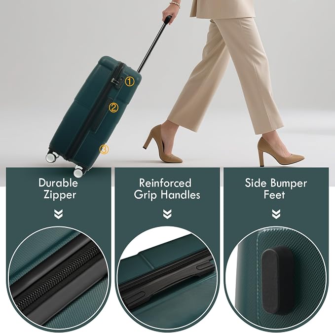 Merax Luggage Set, 3 Piece Hardcase Luggage with Double Spinner Wheels | Carry on Suitcase Airline Approved,20+24+28 inch,Dark Green - Image 5