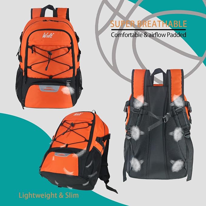 WOLT Basketball Backpack Large Sports Bag with Separate Ball Holder & Shoes Compartment, Best for Basketball, Soccer,Gym - Image 4