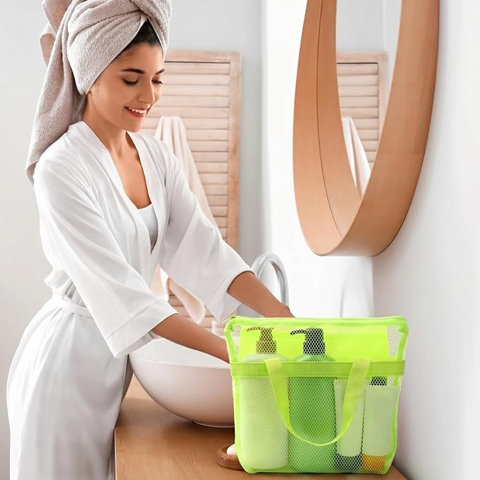 20 Pcs Mesh Beach Bags Bulk Portable Mesh Shower Caddy Bags with Zipper & 2 Pockets Hanging Toiletry and Bath Organizer for Beach Gym Camp Swimming Travel College Dorms (Fluorescent Color) - Image 6