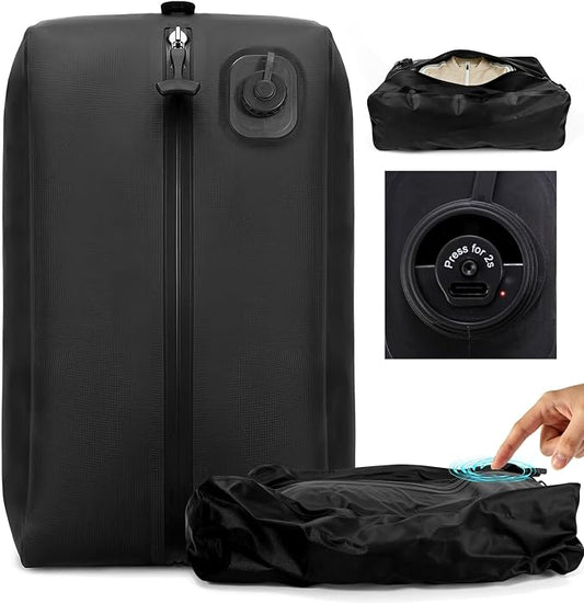 One-Touch Vacuum Compression Travel Bag for Carry-on Suitcase and Backpack, Reusable & USB-C Rechargeable Pump-Free Waterproof Space Saver Vacpack (1PC Black) by zhuzhiloono