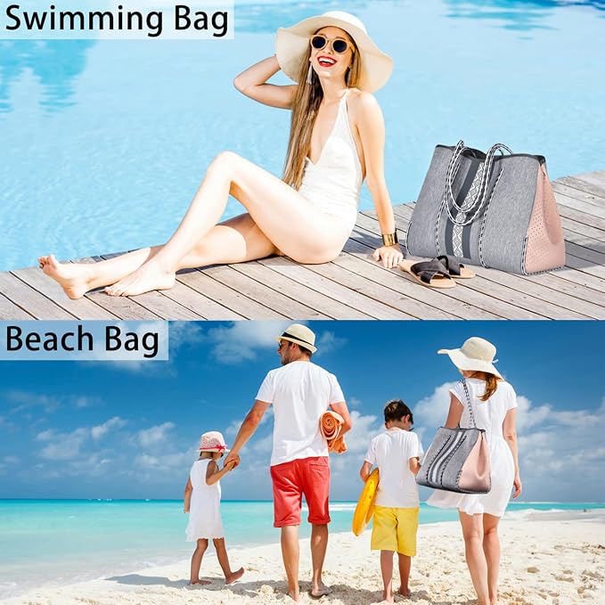 IBFUN Neoprene Bag, Large Multipurpose Beach Bag Neoprene Tote Bag with Inner Pocket for Women/Pool - Image 2