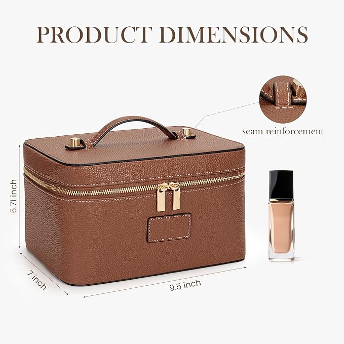 HiTotes Makeup Bag Large Vanity Case for Women Travel Cosmetic Bag Makeup Case Organizer Leather Travel Toiletry Bag - Image 3