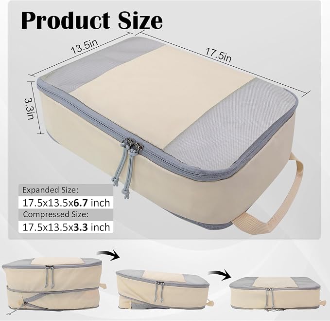 Extra Large Compression Packing Cubes, 2 Set Compression bags for Travel Packing Organizer, Expandable Compression Cubes for Travel, Beige Mesh - Image 5