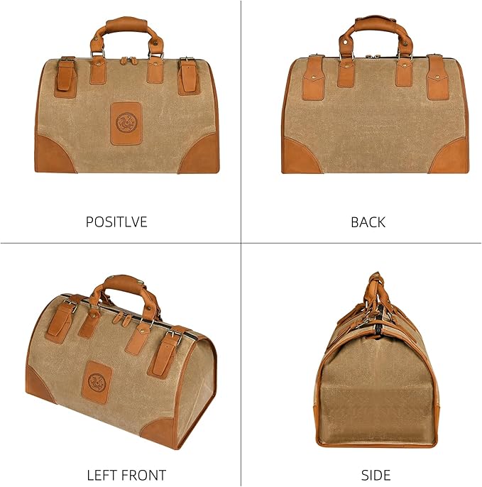Water Resistant Canvas + Leather Travel Luggage Tote Duffle Gym Suitcase Weekender Overnight Bag For Men Male FB8151 (A-Brown) - Image 4