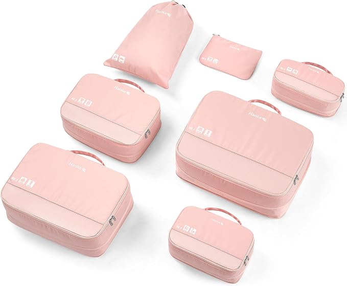 Hanke 7 Piece Expandable Compression Packing Cubes, Premium Travel Packing Organizers for Suitcases/Carry On, Luggage Organizer Bags with Breathable Mesh & Label by Hanke
