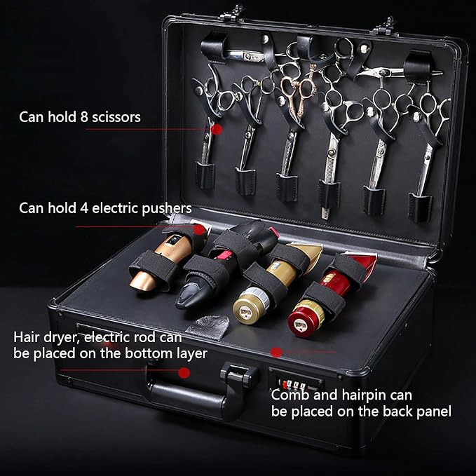 Barber Carrying Case Barber Case, Stylist Tool Box rofessional Salon Hair Cutting Grooming Kit Storage Organizer for Clippers, Scissors, Barber Supplies (Black) - Image 4