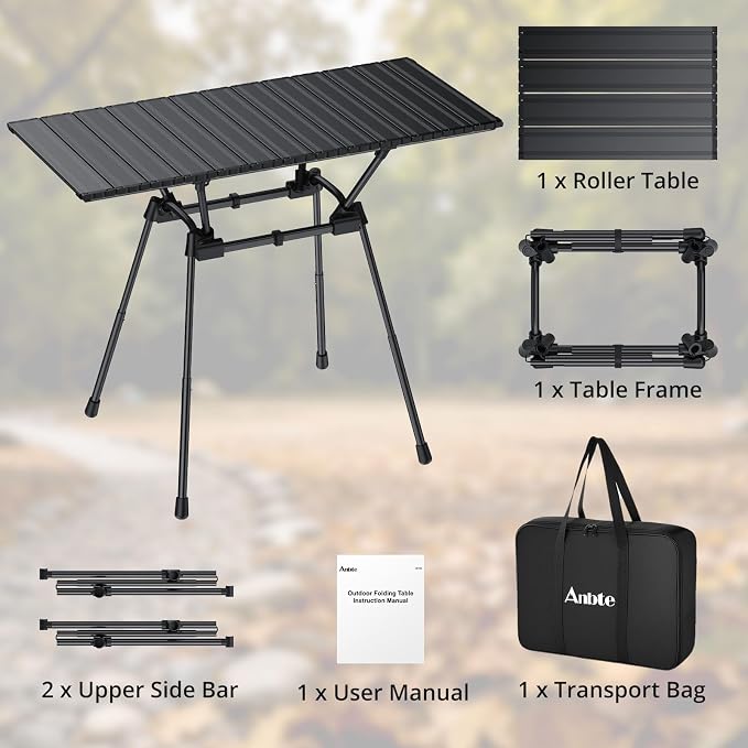 Anbte 3ft Roll Up Camping Table Max 27.5", 4 Adjustable Heights Aluminum Camping Table Foldable Waterproof with Carrying Bag, Lightweight, for Garden Picnic Outdoor Travel Beach, 35” X 16”, Black - Image 9