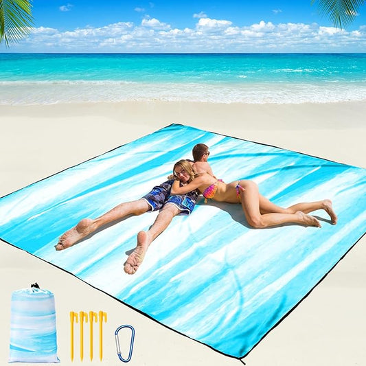 WIWIGO Beach Blanket Waterproof Sandproof Beach Mat 79" X 83"/10'x9'for 2-8 Adults Quick Drying Outdoor Picnic Mat Beach Accessories for Travel, Camping, Hiking by WIWIGO