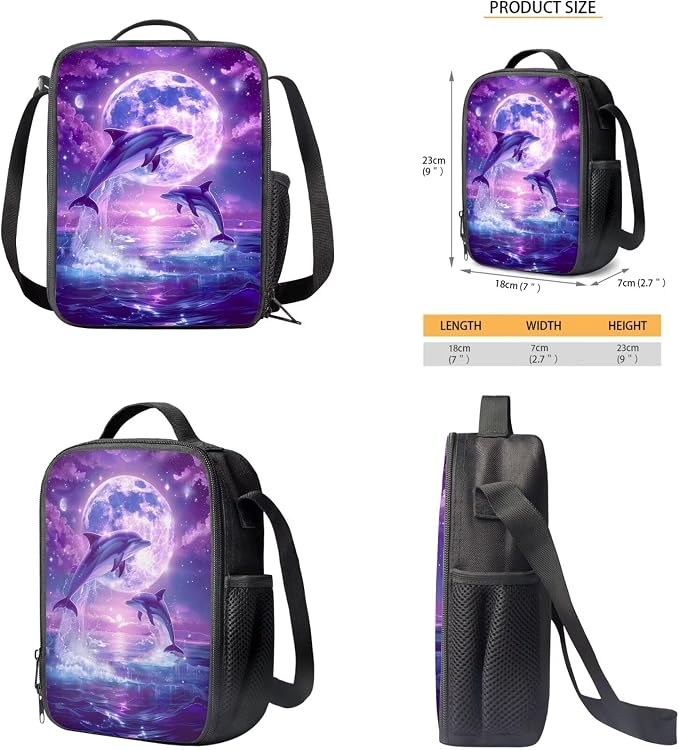 Dolphin Backpack for Girls Kids Backpack with Lunch Box Water Bottle Pouch and Aesthetic Pencil Case 4PCS Set Bookbag with Compartments for School Teens 17 inch Large Elementary School Bag - Image 5
