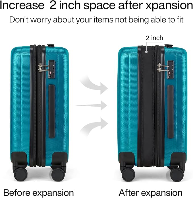 Hanke Expandable Hardshell Luggage Sets 3 piece Carry On Luggage with Wheels Suitcases Lightweight Checked Tsa Luggage Rolling Large Suitcase Travel Luggage Bag Woman Men 20/24/29 Inch(Caribbean Blue) - Image 3