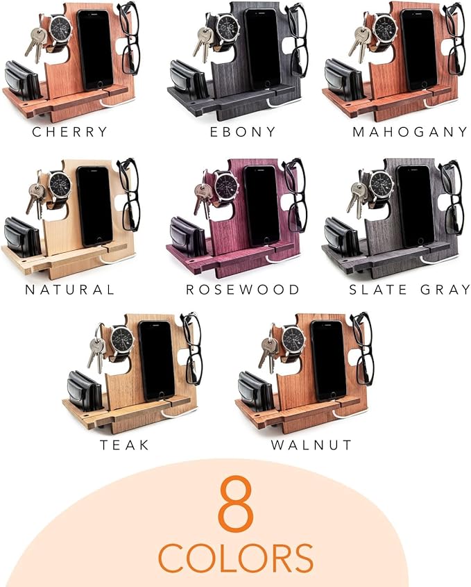 Greta Oto Gifts for Men, Personalized Wood Phone Docking Station for Men,Nightstand Organizer for Him, Phone Stand, Best Personalized Gift idea for Anniversary,Birthday,Graduation