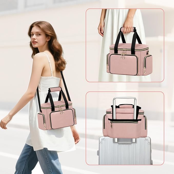 GDNasist Large Makeup Bag, Portable Travel Makeup Bag Organizer for Women Girls with Removable Shoulder Strap & Detachable Dividers, Cosmetic Travel Bag, Toiletry Bag for Makeup - Image 7