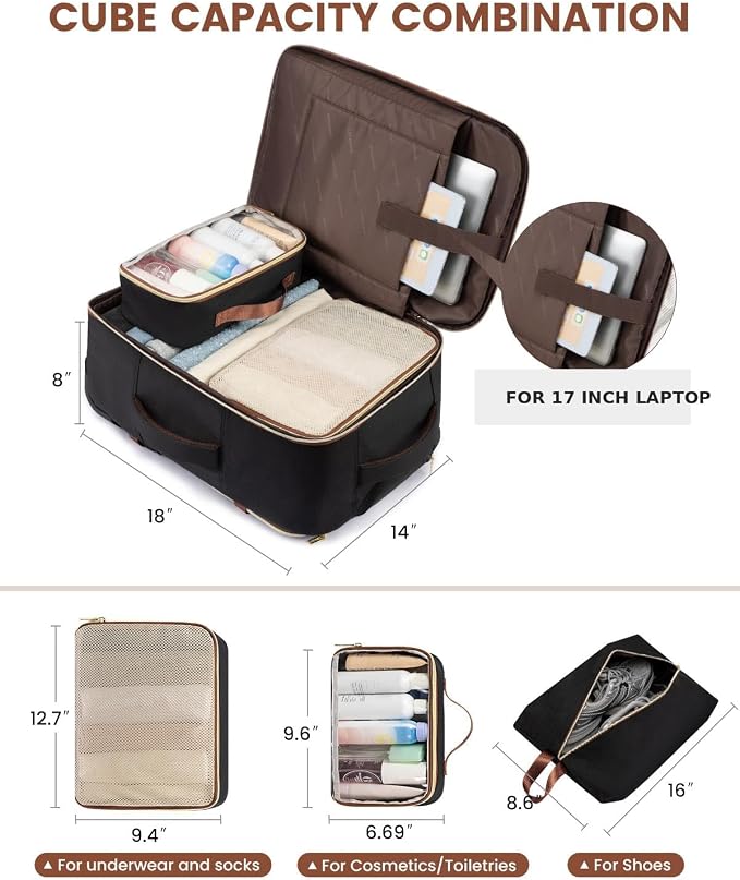 LOVEVOOK Rolling Backpack with Wheels, Carry On Luggage for Women Men, 17 Inch Wheeled Travel Backpack 57L Water Resistant, Flight Approved Underseat Luggage Trolley Bag for Business Overnight - Image 5