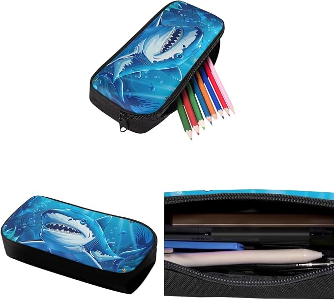 Backpack for Boys with Reusable Lunch Bag Pencil Bag Water Bottle Sling for School, Sea Shark Double Zipper Students Schoolbag Bookbag Elementary Middle School Rucksack - Image 6
