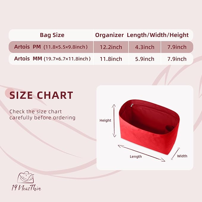 Lightweight Bag Insert for Artois MM, Side Zipper, Red | Bottle Holder and Side Zip, Smooth Satin Interior, Easy-Care Outer Surface, Multiple Color Options, Structured Yet Flexible - Image 2