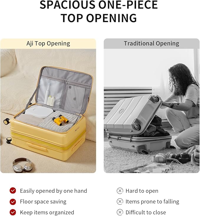 Expandable Top Open 24 Inch Checked Luggage with Spinner Wheels, Large Suitcase with TSA Lock, Hardside Travel Luggage Suitcases for Men Women, for 14+Days Travel, Cheese Yellow - Image 4